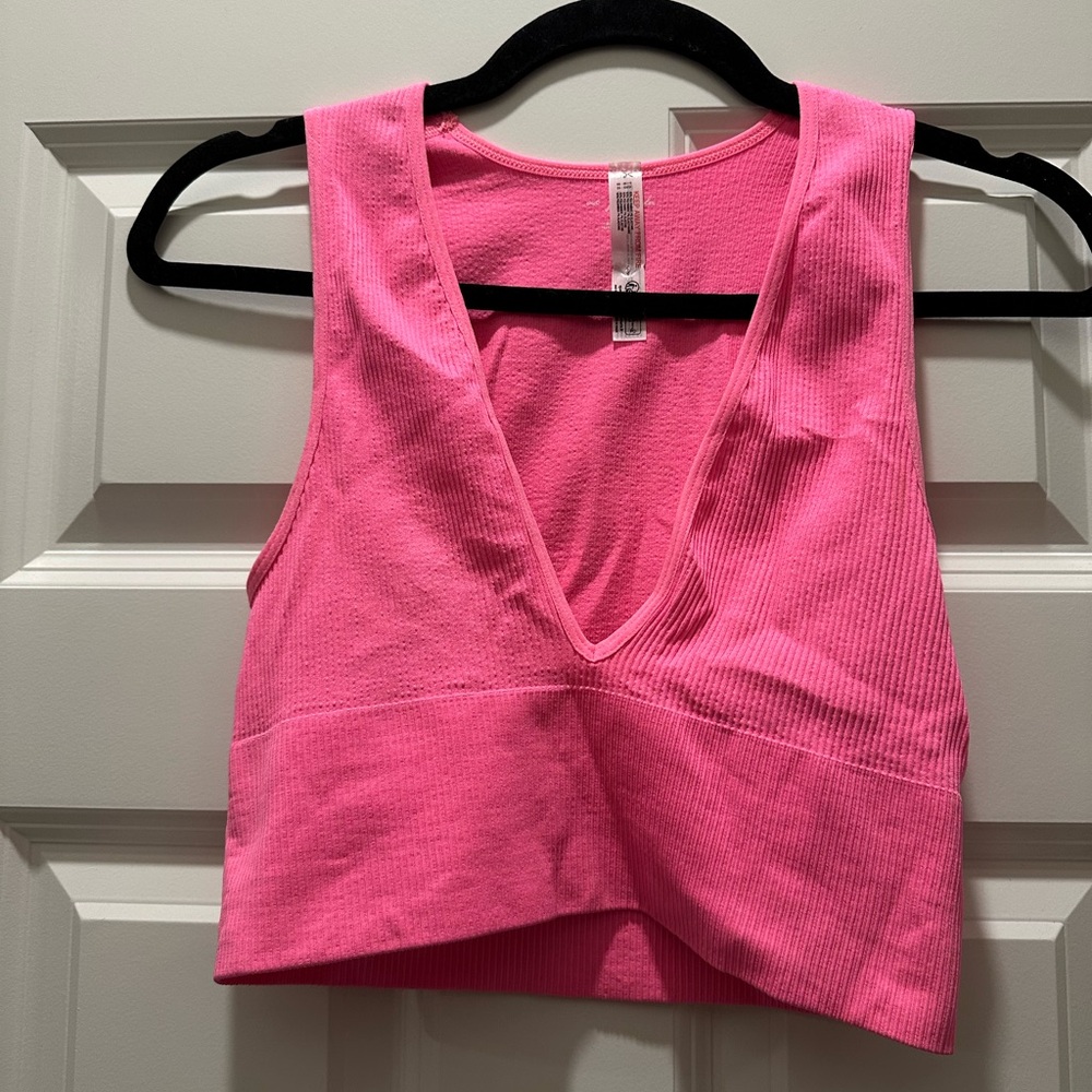 Free People Bright Pink V-Neck Crop Top